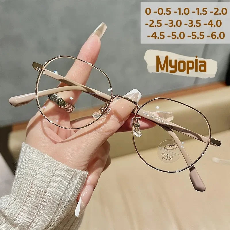 Óculos clássicos vintage anti-azul claro para mulheres e homens - Óculos miopia, óculos prescritos, menos dioptra, 1.0, 0.5to-6.0, luxo